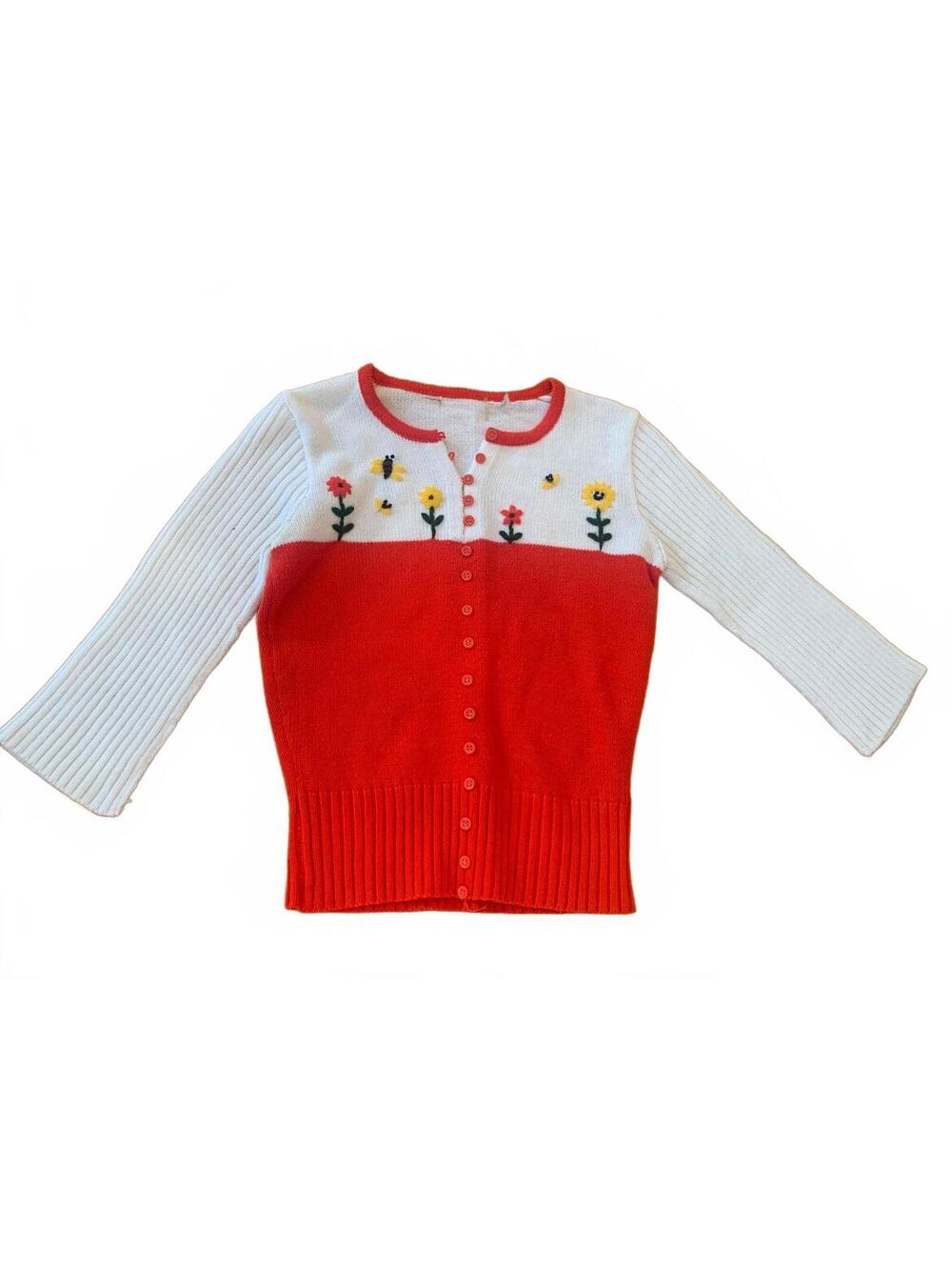 Vintage Button-Up Sweater with Floral Embroidery